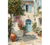 STYLER Tableau sur toile Tuscan Siesta 60 x 80 cm - cour méditerranéenne avec oranger - ambiance toscane chaleureuse - décoration murale italienne - collection Lucid Landscapes