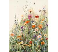 STYLER Tableau sur toile Wildflowers 60 x 80 cm - aquarelle florale aux couleurs douces - motif nature estival - décoration murale élégante - collection Lucid Landscapes
