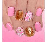 Styles français élégants ongles artificiels rose blanc paillettes presses sur les pointes conception de coeur matériaux ABS 24 pièces ensemble rose blanc coeur or paillettes faux ongles