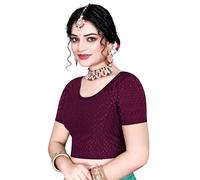 Stylesindia Chemisier sari extensible en coton lycra à manches mi-longues, coupe sèche, haut court pour entraînement, gym, sport, chemise authentique, bordeaux, XX-Large