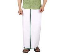 Stylesindia Coton simple couche blanche Dhoti 1,8 mètres de longueur Lungi Sarong avec frontière colorée Dhoties, Bordure verte, taille unique