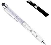 Stylet à écran tactile capacitif 2-en-1 et stylo à bille avec cristaux Swarovski. Recharge gratuite pour un stylo (BLANC)