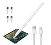 Stylet pour Écrans Tactiles Android, Stylet pour Tablette Universel Compatibilité Sam Sung/HUA WEI/i Phone, Sensibilité à l'inclinaison, Stylo pour Tablette avec 4 Pointes de Remplacement, Blan