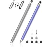 Stylet Tactile Magnétique 3-En-1 Stylet Pour Tablette Avec Embout En Fibre, Caoutchouc Et Disque, Compatible Avec Tablettes/Téléphones Comme Iphone/Ipad/Samsung/Huawei/Xiaomi - Gris + Violet
