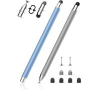 Stylet Tactile Magnétique 3-En-1 Stylet Pour Tablette Avec Embout En Fibre, Caoutchouc Et Disque, Compatible Avec Tablettes/Téléphones Comme Iphone/Ipad/Samsung/Huawei/Xiaomi - Gris + Bleu