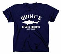 STYLETEX23 Quint's Shark Fishing Amity Island T-Shirt, Bleu, XL