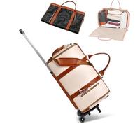 Styleushaven Foldable Travel Bag 2.0, Rolling Duffel Bag, Multifunctional PU Leather Duffel Bags with Detachable Wheels and Shoulder Strap, High Capacity with Shoe Compartment (Beige B)