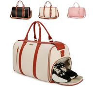 Styleushaven Foldable Travel Bag 2.0, Styleushaven Travel Bag with Wheels, 2 in 1 Large Capacity Foldable,Multifunctional PU Leather Duffel with Toiletry Pocket and Shoes Compartment (Beige,A)