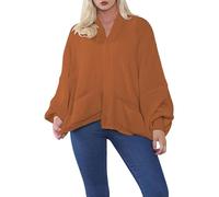 StyleWear Cardigan court surdimensionné en tricot épais avec deux poches avant et manches ballon pour femme, rouille, Taille unique