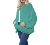 StyleWear Cardigan court surdimensionné en tricot épais avec deux poches avant et manches ballon pour femme, bleu sarcelle, Taille unique