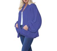 StyleWear Cardigan court surdimensionné en tricot épais avec deux poches avant et manches ballon pour femme, bleu clair, Taille unique