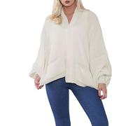 StyleWear Cardigan court surdimensionné en tricot épais avec deux poches avant et manches ballon pour femme, beige clair, Taille unique
