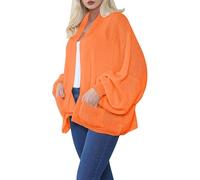 StyleWear Cardigan court surdimensionné en tricot épais avec deux poches avant et manches ballon pour femme, Orange, Taille unique