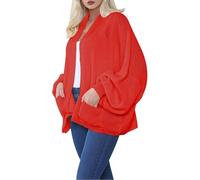 StyleWear Cardigan court surdimensionné en tricot épais avec deux poches avant et manches ballon pour femme, Rouge, Taille unique