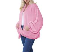 StyleWear Cardigan court surdimensionné en tricot épais avec deux poches avant et manches ballon pour femme, Bg-rose, Taille unique