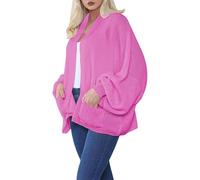 StyleWear Cardigan court surdimensionné en tricot épais avec deux poches avant et manches ballon pour femme, rose fluorescent, Taille unique