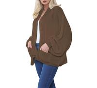 StyleWear Cardigan court surdimensionné en tricot épais avec deux poches avant et manches ballon pour femme, chocolat, Taille unique