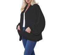 StyleWear Cardigan court surdimensionné en tricot épais avec deux poches avant et manches ballon pour femme, Noir , Taille unique
