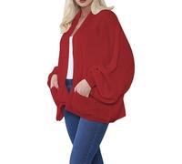 StyleWear Cardigan court surdimensionné en tricot épais avec deux poches avant et manches ballon pour femme, bordeaux, Taille unique