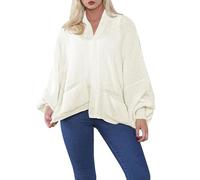 StyleWear Cardigan court surdimensionné en tricot épais avec deux poches avant et manches ballon pour femme, crème, Taille unique