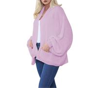 StyleWear Cardigan court surdimensionné en tricot épais avec deux poches avant et manches ballon pour femme, lilas, Taille unique