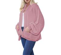 StyleWear Cardigan court surdimensionné en tricot épais avec deux poches avant et manches ballon pour femme, rose, Taille unique