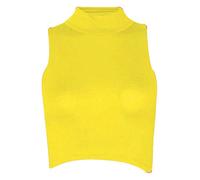 StyleWear Haut court à col roulé pour femme, haut court d'été imprimé uni, sans manches, extensible (jaune, UK 12-14)