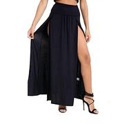 StyleWear Jupe longue double fendue pour femme Uni Taille haute Fente latérale, Noir , 36-38