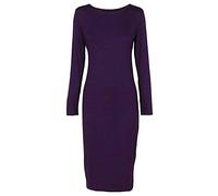 StyleWear Robe midi moulante à manches longues et col rond pour femme, violet, 44-46