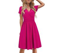 STYLEWORD Robe d'été à Manches Courtes pour Femme - Rose, XL - Floral Wrap - Col en V - Taille Empire - Poches - Occasions Spéciales