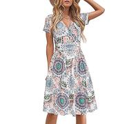 STYLEWORD Robe d'été Florale à Manches Courtes pour Femme - Col en V, Taille Empire, Poches - XL - Floral24