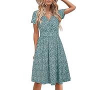 STYLEWORD Robe d'ete Florale Manches Courtes pour Femme - Col en V, Taille Empire, Poches - Floral26, S