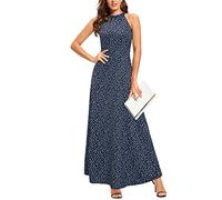 STYLEWORD Vestido Largo Con hombros descubiertos y Sin Mangas Con Estampado Floral Para Mujer Vestido Largo Elegante Con Cuello Halter