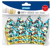 Stylex 14549 - Couronnes de fête, or et argent, effet holographique, avec élastique pour la fixation, 5 pièces