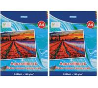 STYLEX 28690 Bloc Aquarelle Format A4 24 Feuilles 185 g/m² avec encollage sur la tête Idéal pour Les Artistes Amateurs et Professionnels Papier Blanc (Lot de 2)