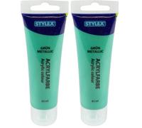 Stylex 28769 - Peinture acrylique verte métallique, tube de 83 ml, peinture mate à base d'eau pour la peinture et le bricolage, convient pour de nombreuses surfaces, hautement pigmentée et imperméable