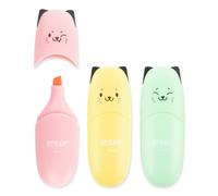 Stylex 31474-P10 - Mini-surligneurs au motif chat, 10 x 2 surligneurs en 3 couleurs pastel, épaisseur de trait 1-5 mm, capuchon imprimé avec un visage de chat