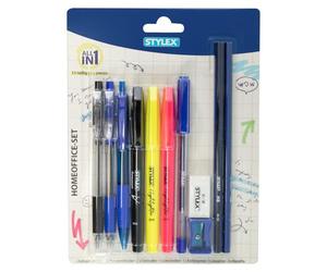 Stylex 31997 - Kit de bureau à domicile, lot de 11 stylos comprenant 3 stylos à bille, 2 surligneurs, un marqueur permanent, un stylo gel, 2 crayons à papier et des accessoires