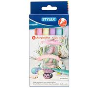 STYLEX 32818 - Lot de 6 stylos acryliques pastel, dans les couleurs ivoire, orange, menthe, azur, rose, lilas, épaisseur de trait 1 à 2 mm, pour écrire durablement la pierre, le verre et le tissu