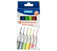 Stylex 32830 - Lot de 6 marqueurs d'extérieur imperméables avec double ligne unique, épaisseur de trait 1-2 mm, idéal pour écrire et créer