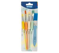 Stylex 35067 - Set comprenant 2 pinceaux ronds et 3 pinceaux plats en 5 tailles, avec zone de préhension et manche en bois verni