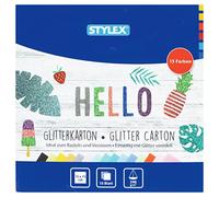 Stylex 46470 - Carton pailleté avec finition d'un côté avec paillettes 15 x 15 cm, 240 g/m², 15 feuilles de différentes couleurs pailletées