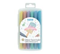 Stylex 64017 - Feutres pailletés, 6 pièces en couleurs pastel, couleurs intenses, lavables, dans une boîte refermable, pour peindre, bricoler et dessiner, feutres pour enfants