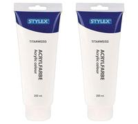 Stylex Peinture acrylique à base d'eau Tube de 200 ml, Blanc titane, 200 ml (Lot de 2)