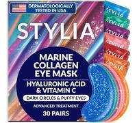 Stylia Lot de 30 paires de patchs sous les yeux et yeux enflés avec vitamine C, acide hyaluronique et extrait de perle, coussinets en gel pour O