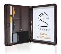 STYLIO A4 Conférencier couleur noyer à fermeture éclair Format A4 Porte-documents pour iPad/tablette (jusqu’à 11") Téléphone et cartes de visite Étui en cuir vegan avec bloc-notes