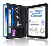 STYLIO Conférencier à fermeture éclair Format A4 Porte-documents pour iPad/tablette (jusqu'à 11") Téléphone et cartes de visite Étui en cuir vegan avec bloc-notes