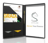 STYLIO Padfolio/Classeur de cave - Interviews/Documents juridiques & Porte-cartes de visite - avec bloc-notes de taille lettre - Beau piano noir en simili cuir mat et coutures accentuées