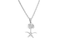 Stylish-Art Arabie Saoudite Carte Pendentif Colliers - Motif Ethnique Drapeau Région Arabie Saoudite Cartes Clavicule Chaîne Colliers Charme Hip Hop Patriotisme Bijoux pour Femmes Hommes,Argent,50 cm