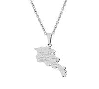 Stylish-Art Arménie Carte Pendentif Colliers - Motif Ethnique Drapeau Région Arménie Cartes Clavicule Chaîne Colliers Charme Hip Hop Patriotisme Bijoux pour Femmes Hommes Chandail Chaîne,Argent,50 cm